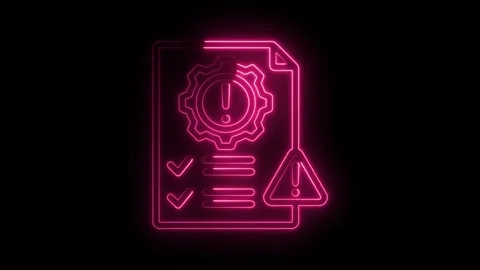Neon warning and system maintenance report with glowing checkmarks and error Stock Footage 330785189