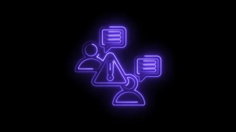 Neon warning message icon with people icons and chat bubbles alert symbol Stock Footage 333966823