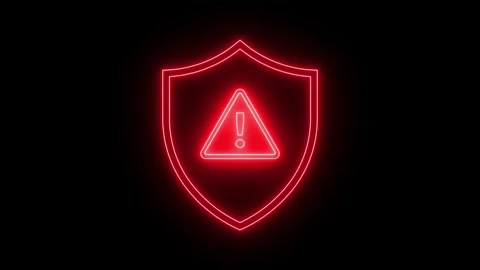 Neon Warning Shield Exclamation Mark Alert Animation Green Screen 4K Stock Footage 337522350