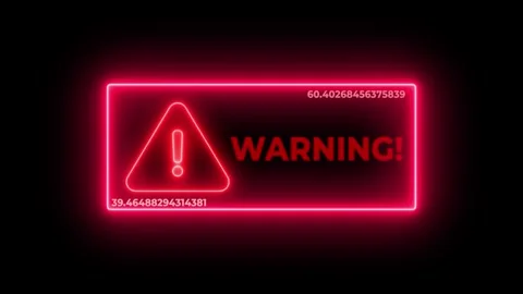 Neon warning sign with digital data stream overlay, glowing red alert symbo.. 스톡 동영상 332826666