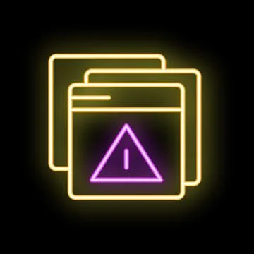Neon warning sign on multiple browser windows interface with dark background Illustrazione stock