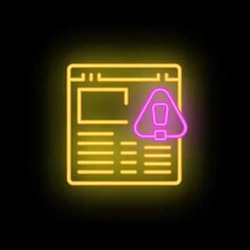 Neon warning sign on website interface with black background Stock Illustration
