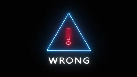 Neon Warning Sign with "Wrong" Text and Flashing Red Exclamation Mark Stock Footage 332968883