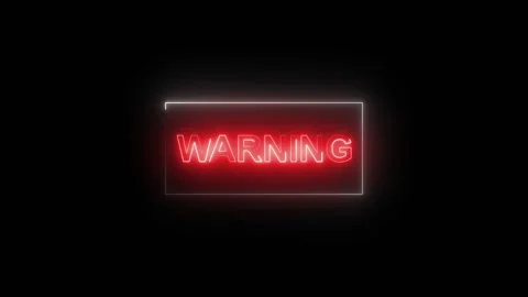 Neon warning text glows in a red rectangle on a dark background. This neon .. Video stock 337620245