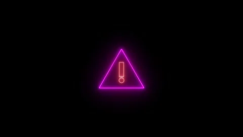 Neon warning triangle with exclamation mark flickering on black background .. Stock Footage 345549476