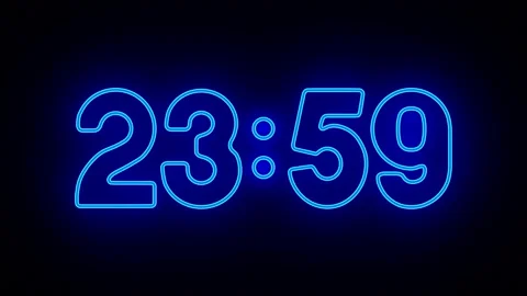 Neon watch on dark background. 3D illustration Video stock 201454812