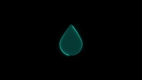 Neon water drop icon glowing with cyan light animation on black background .. Stock Footage 345549704