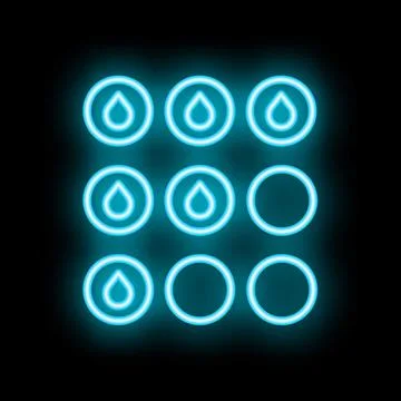 Neon water drop icon pattern glowing on black background Stock Illustration