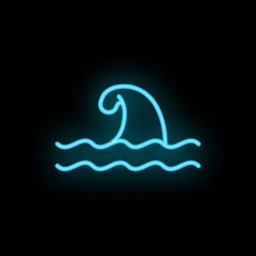 Neon wave breaking in ocean on black background Illustrazione stock