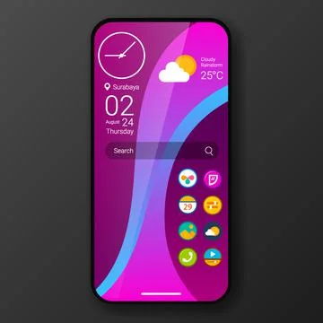 Neon wave custom user interface home screen realistic smartphone design Stock Illustration