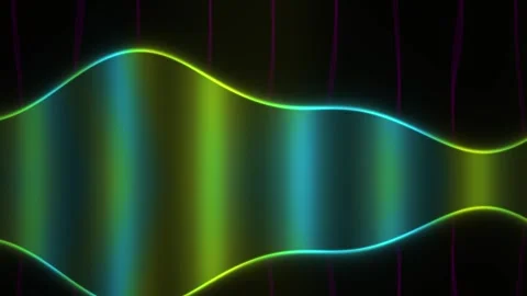 Neon wave pattern with green blue hues on black background. Stock Footage 337489456