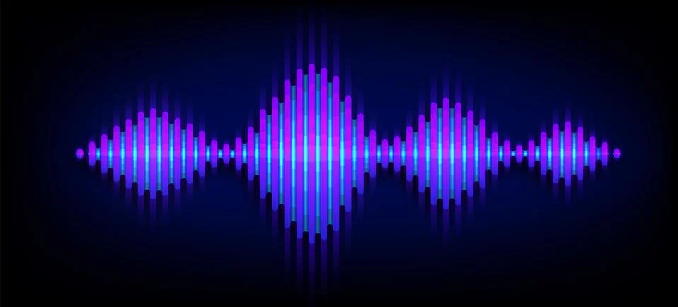 Neon wave sound vector background. Music soundwave design, blue light elements イラスト素材