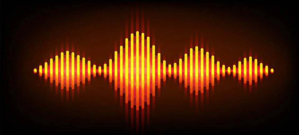 Neon wave sound vector background. Music soundwave design, orange light elements Stock Illustration