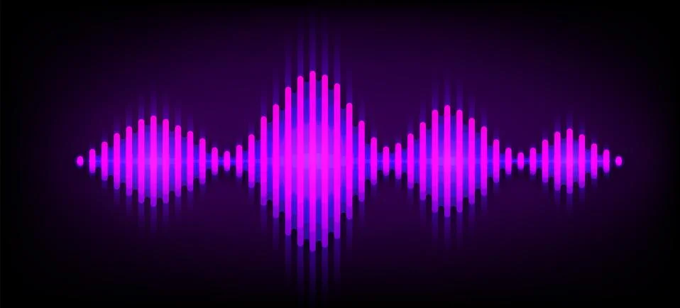 Neon wave sound vector background. Music soundwave design, purple light elements Stock Illustration