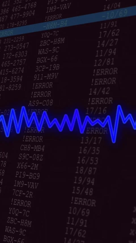 Neon waveform animation over digital data and error codes on dark background Stock Footage 319617993