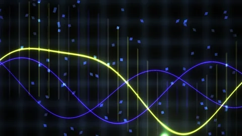 Neon Waveform Graph with Blue Dots on Dark Background. Stock Footage 336253993