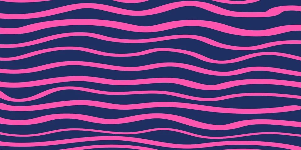 Neon Waves: A Bold Abstract Pattern of Pink Wavy Lines on a Deep Blue Backg.. Stock Illustration