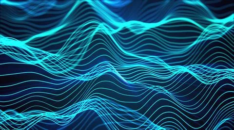 Neon waves of numerous abstract lines computer generated background. 3d Illustrazione stock