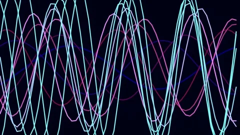 Neon wavy line abstract background loop, glowing vibrant light pattern Stock Footage 341057280