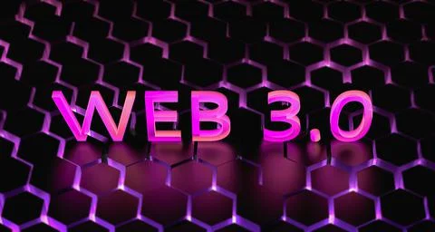 The Neon WEB 3.0. Glowing web 3 abstract.Neon glowing background.3D render 스톡 일러스트
