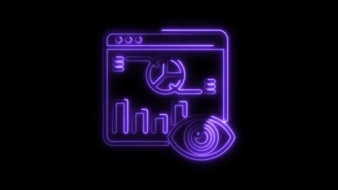 Neon web analytics dashboard with data visualization and eye symbol on a bl.. Stock Footage 309914971