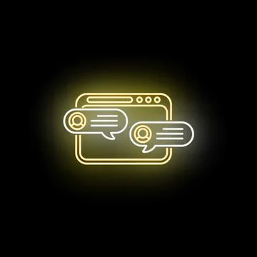 Neon web browser with glowing chat message bubbles 库存插图