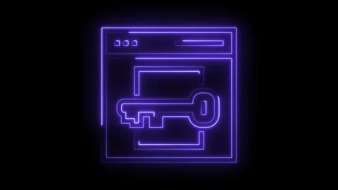 Neon web browser with key icon animation showing security and access Stock Footage 322986229