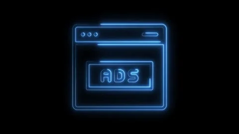 Neon web browser window animation displaying the word ads digital advertising Stock Footage 322967784