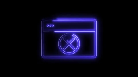 Neon web browser window with close icon animation on black background Stock Footage 316840605