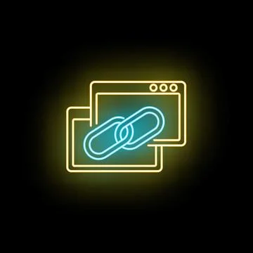 Neon web browser window creating connection link icon 스톡 일러스트