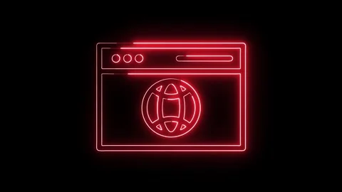 Neon web browser window displaying globe icon glowing red animated Stock Footage 308193100