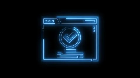 Neon web browser window displaying approval check mark against black backgr.. Stock Footage 312333292