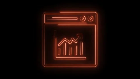 Neon web browser window displaying growing bar graph stock market analytics Stock Footage 322983555