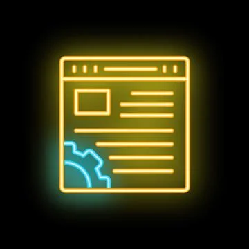 Neon web design and development icon with gear and website Stock Illustration