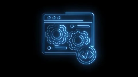 Neon web development icon animation on black background illustrating coding and Stock Footage 330777568