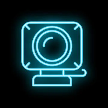 Neon webcam icon glowing in the dark for live streaming Stock Illustration
