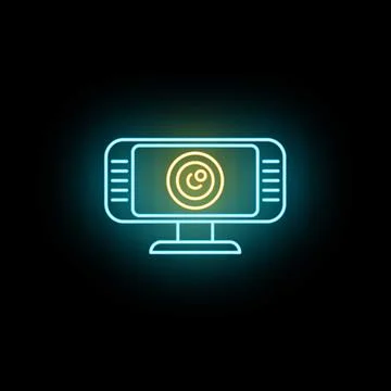 Neon webcam icon representing video chat and streaming Stock Illustration