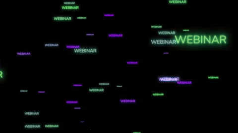 Neon Webinar Signs Floating on Black Background  Online Virtual Conference .. Stock Footage 337067328