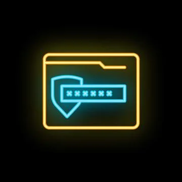 Neon webpage folder icon with password protected shield Illustrazione stock