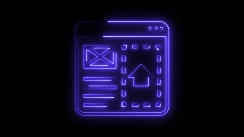 Neon webpage interface with mailbox and upload arrow on black background Stock-Footage 308285636