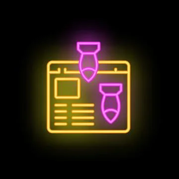 Neon website being attacked with bombs icon 스톡 일러스트