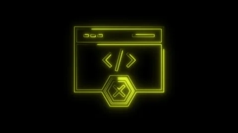 Neon website coding error symbol animation on black background for technolo.. Stock Footage 312448097