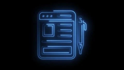Neon website design with pen outline animation on black background for web Stock Footage 322963368