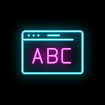 Neon website interface with abc lettering showing online education concept Stock Illustration