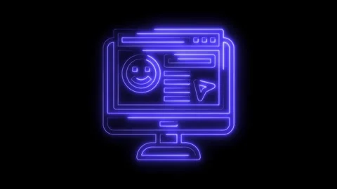 Neon website interface display computer screen with smiley face social media Stock Footage 322990951