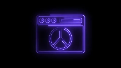 Neon website interface displaying a peace symbol animation against a dark b.. Stock Footage 314536393