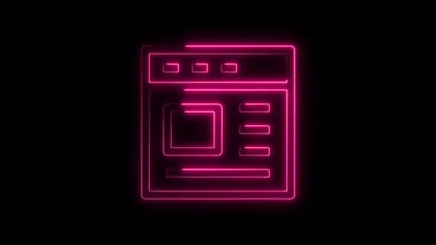 Neon website interface glows pink on black background digital art design an.. Stock Footage 312447136
