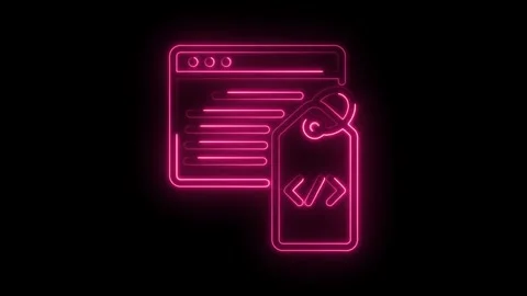 Neon website interface with tag icon for coding or selling in glowing pink Stock Footage 346003527