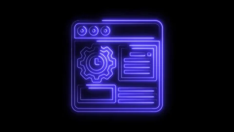 Neon website management interface with gear settings animation on black Stock Footage 322973008