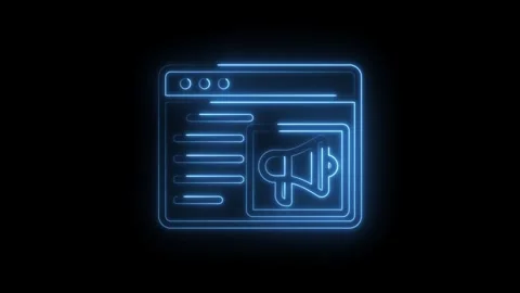 Neon website with megaphone icon animation promoting marketing campaigns an.. Stock Footage 346002950